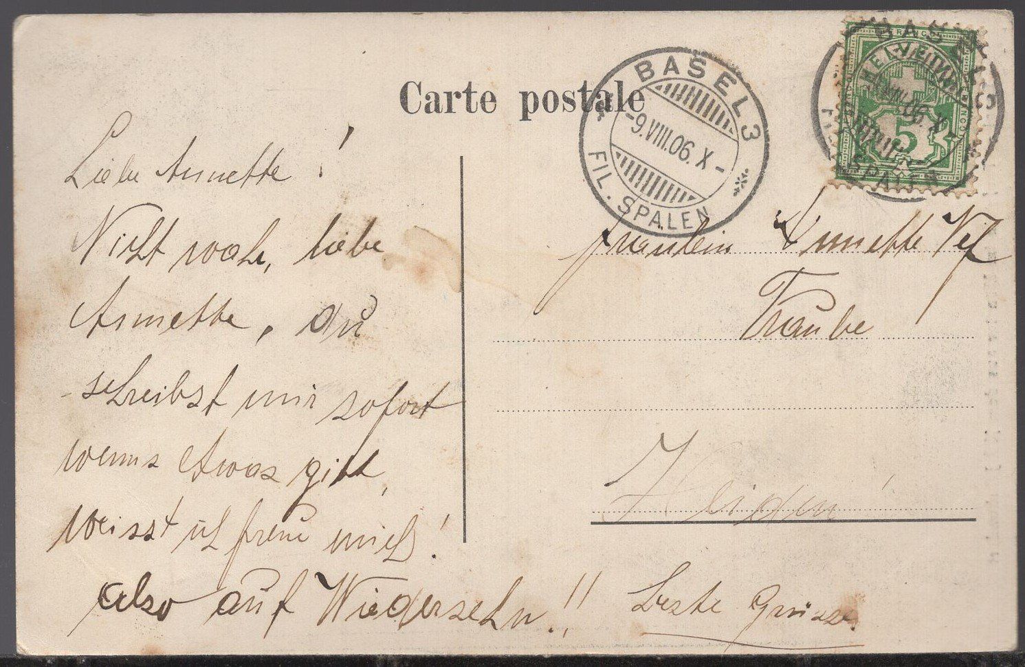 Ansichtskarten: Basel  Taufstein im Münster  1906 – Gebraucht aus Aarau von kufi44 1