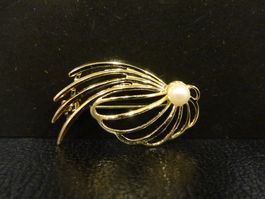 Vintage Brosche Modeschmuck Gold Perle 70er 80er 90er
