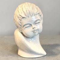 Sculpture visage d'ange vintage céramique émaillée, Signée