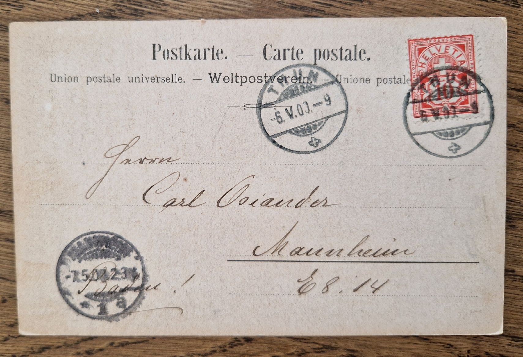 Cartes postales: Thun 1903, n. Mannheim – D'occasion à Ebikon par Donar50 1