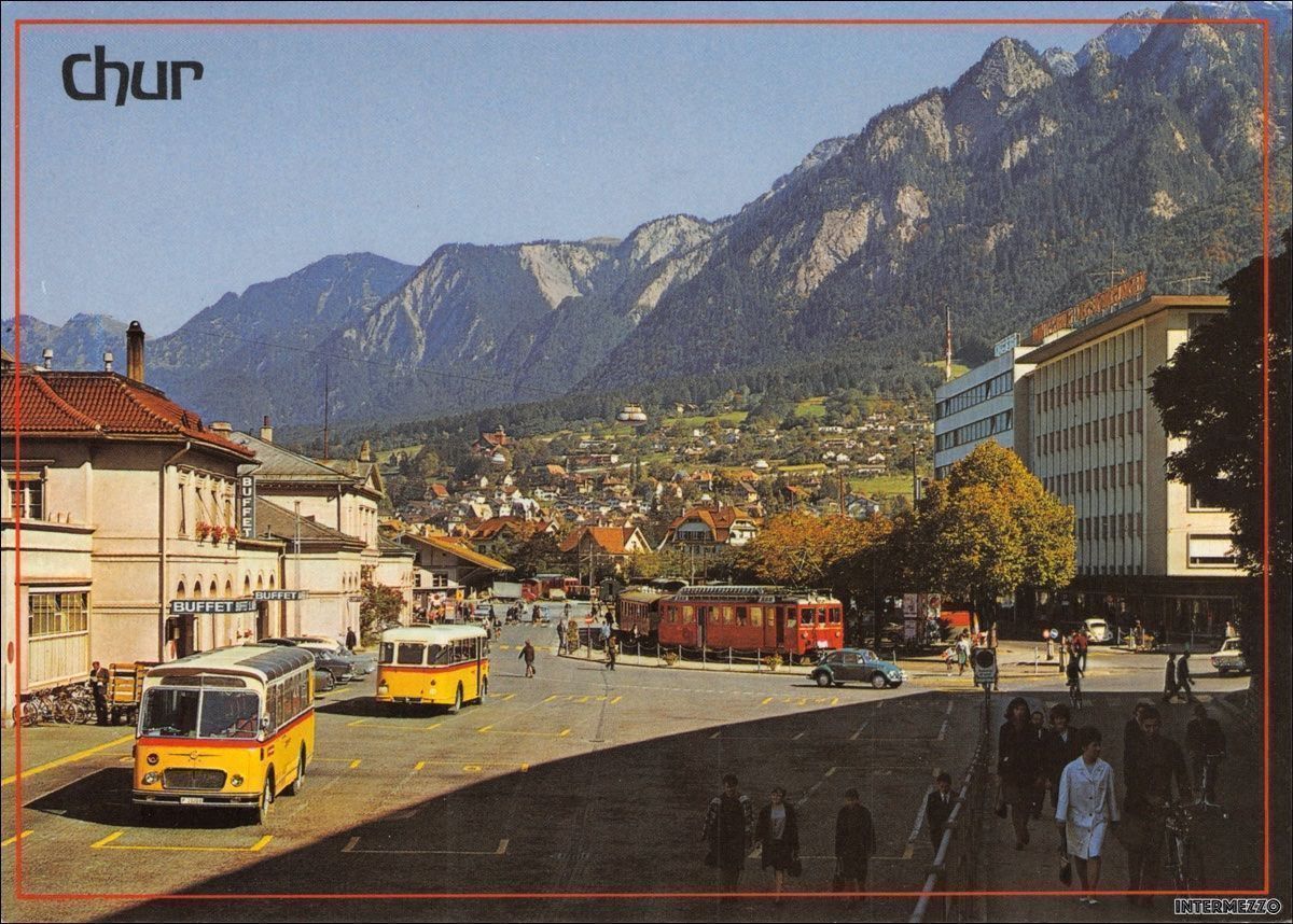 Cartoline postali: Postautos // Chur GR Bahnhofplatz – Usato da Basel venduto da intermezzo12