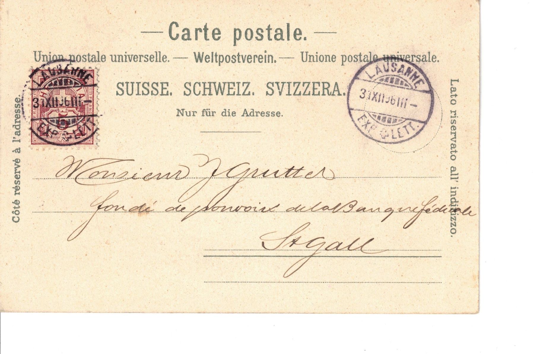 Cartoline postali: 1896 Litho von Lausanne – Usato da Bottmingen venduto da Golferin 1
