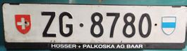 Zuger Auto Kontrollschild 4 stellig
