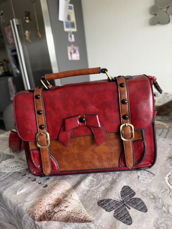 Sac à main Banned, rouge et marron, style vintage, neuf