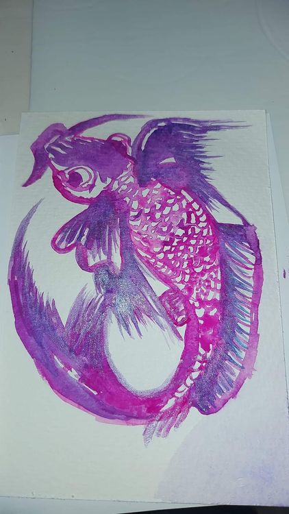 Posters & Illustrations: Aquarell Koi Fisch Malerei Kunst* Postkarte Gemälde – Neuf (Voir description) à Biel/Bienne par Reykonaluna