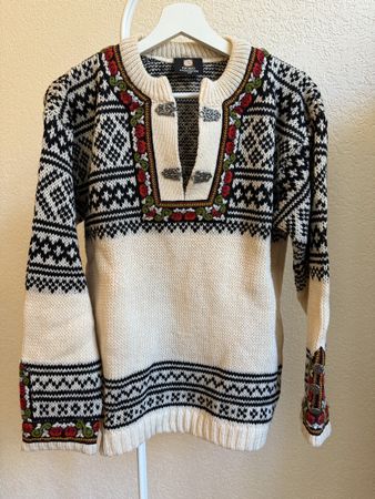 Pull vintage pure laine beige/noir Fjord Fashion, t.M/L