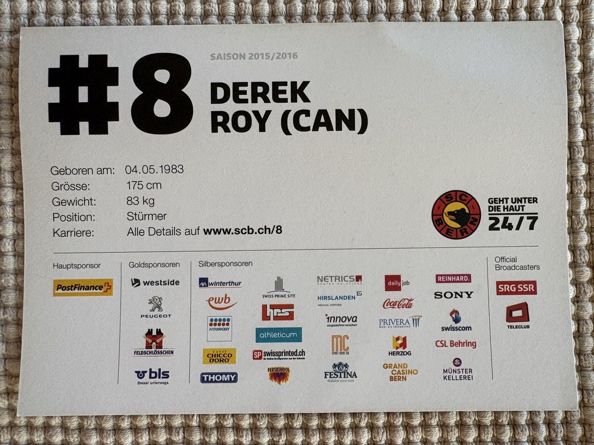 Autogramme: AK Autogramm von SCBern / Derek Roy – Gebraucht aus Rümlang von Kartenpost1 1