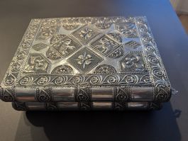 Schmuckbox Silbern Lila Samt Vintage 6 Fächer guter Zusta