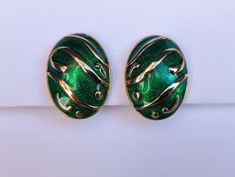Vintage Ohrclips Emaille Grün Gold – Orena Paris Stil 