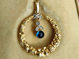 Antik Belle Epoque Anhänger Saphir Diamant Gold 750