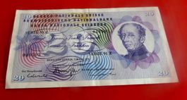 SCHWEIZER Banknote 20 Fr. G, DUFOUR wenig gelaufen 1973
