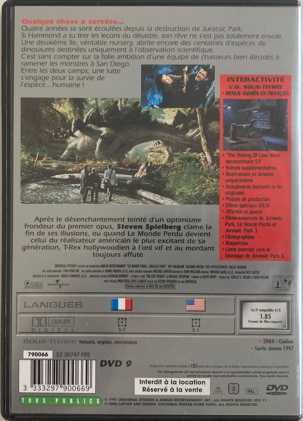 Tutti i DVDs: JURASSIC PARK (LE MONDE PERDU) – Usato da Poliez-Pittet venduto da Newtown-Records 1