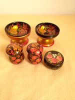Russisches Holz Geschirr Set, Handbemalt, Vintage