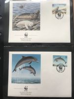 WWF Guernsey 1990 Satz Delfin Robbe Hai Orca Ersttagsbriefe