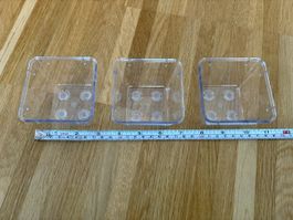 3 petits pots en plastique transparent