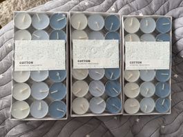 3 P. à 36 Stk. Duftteelichter/Rechaudkerzen hellblau cotton