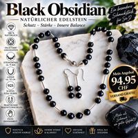 🖤✨ Edles Schmuckset – Halskette & Ohrringe – Black Obsidian