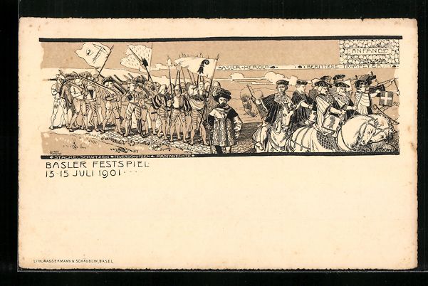 Ansichtskarten: Litho Basel, Basler Festspiel 1901, Basl – Gebraucht aus Berlin von bartko-reher