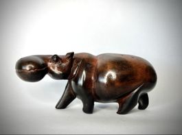 Vintage Nilpferd aus Holz, handgeschnitzt