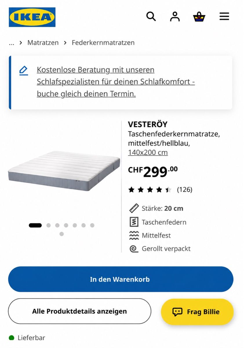 Ikea Matelas: VESTEROY MATTRESS – Neuf (Voir description) à Zürich par nma_ls26