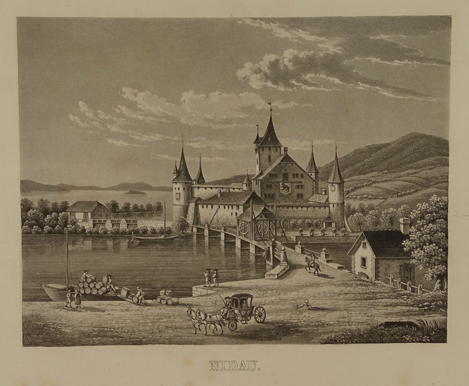 Incisioni: NIDAU, AQUATINTA 1857 – Usato da Grüningen venduto da Kartensammler