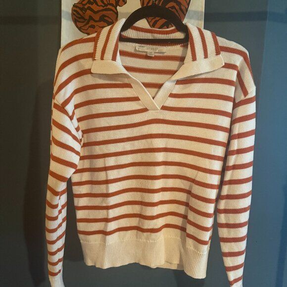 Maglioni & Felpe: Anthropologie Flat White stripe rust polo collar pullover M – Usato da Geneve venduto da readycat