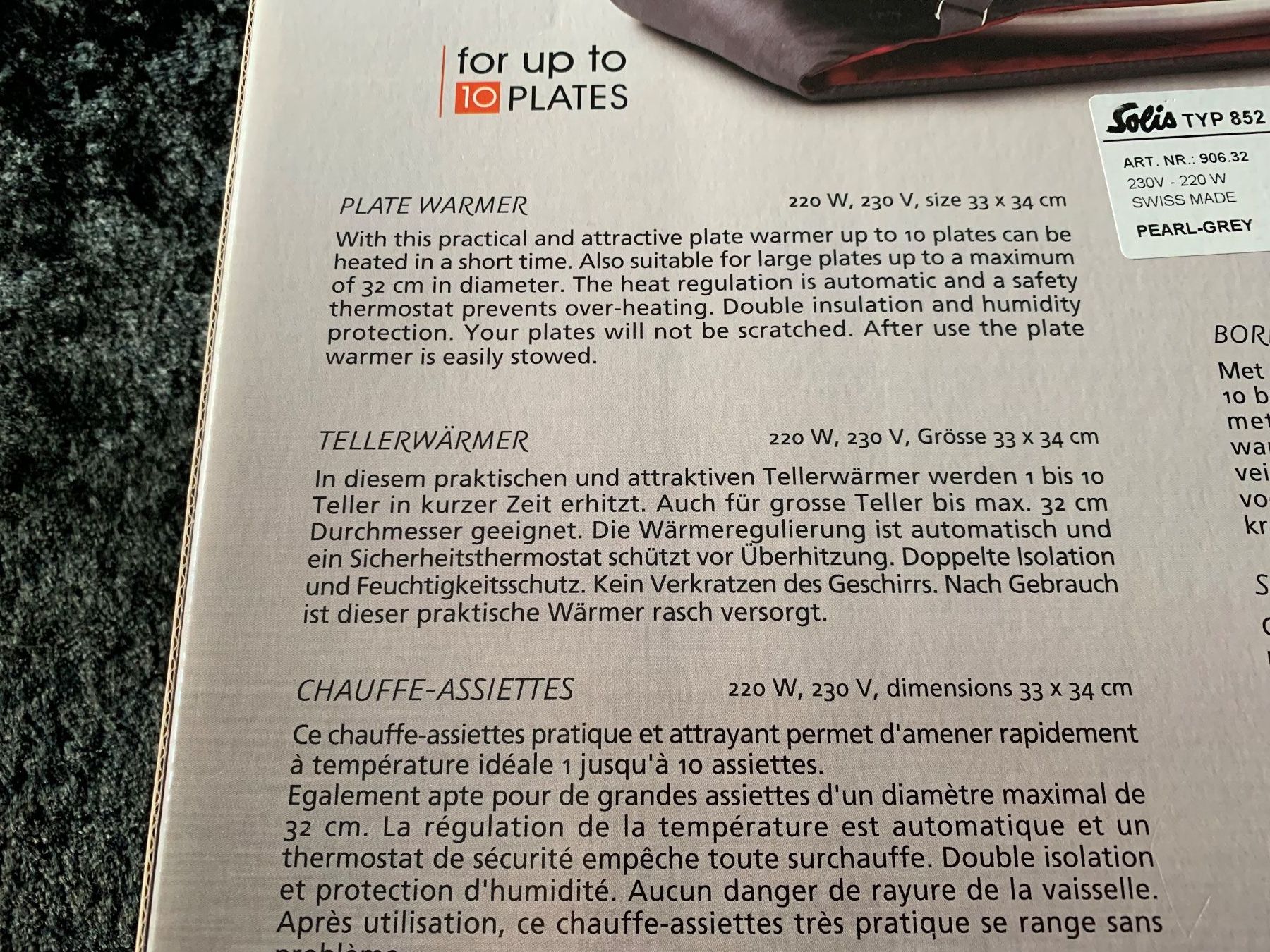 Solis Küchengeräte: Tellerwärmer King Size Typ 852 pearl/grey – Neu (gemäss Beschreibung) aus St. Gallen von Adwen 3