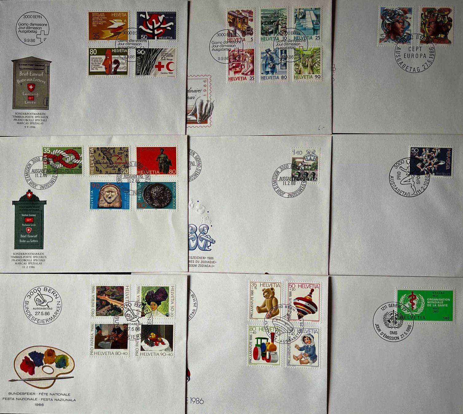 Alle Briefmarken: 1986 Alle Ersttagsausgaben – Gebraucht aus Arlesheim von gaugi43