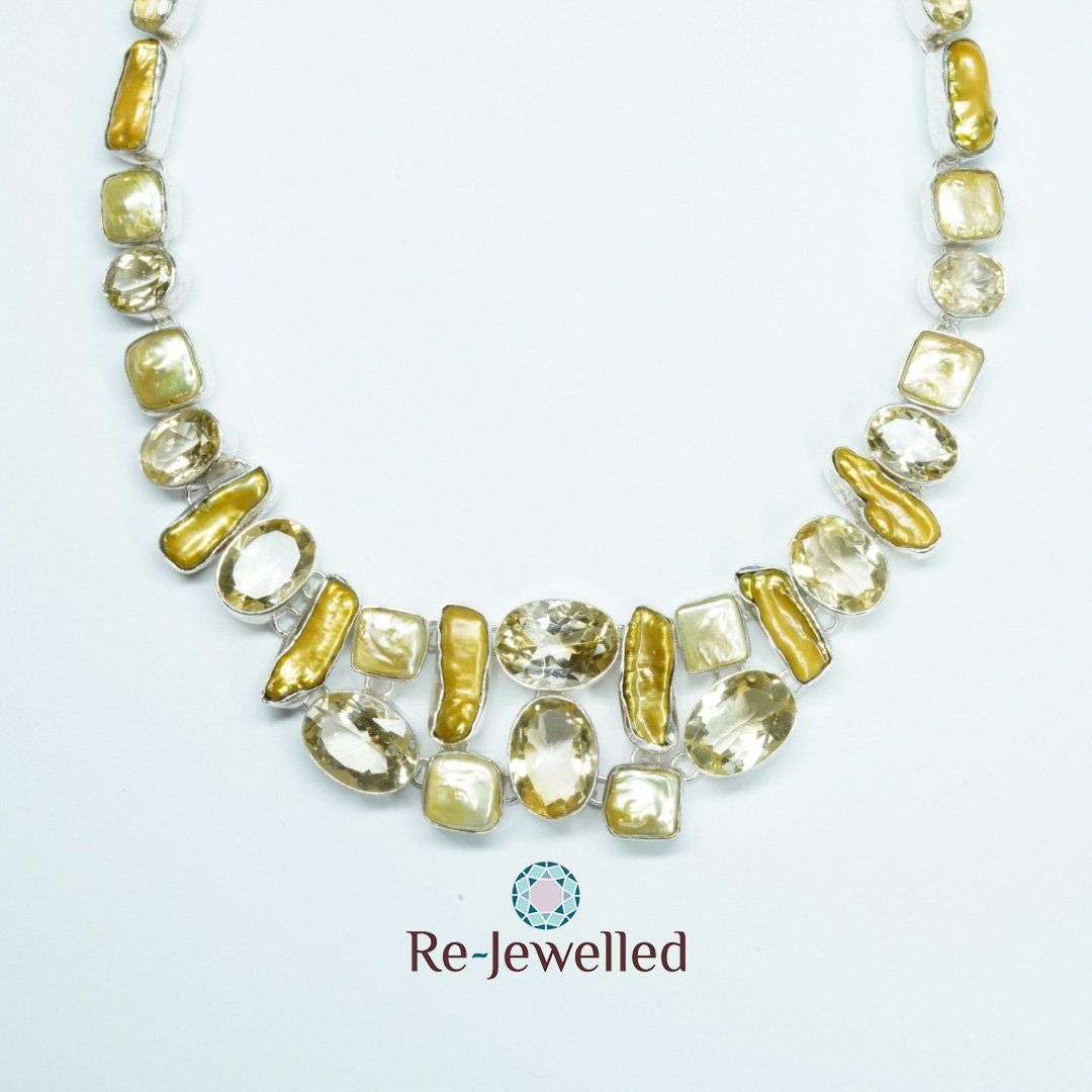 Catenine: Silbercollier mit Citrinen und Perlmutt – Usato da Bülach venduto da Re-Jewelled 7