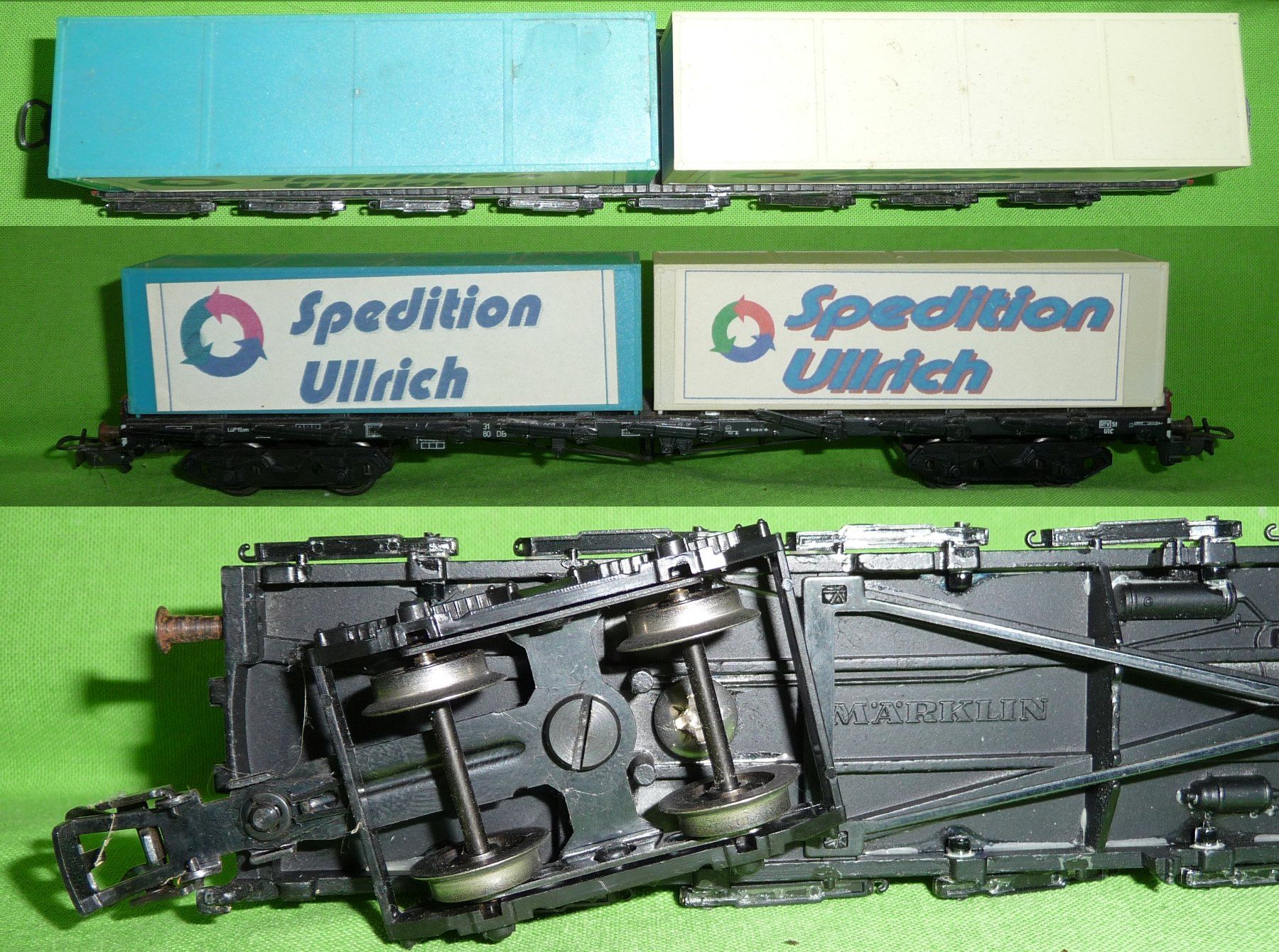 Märklin Modellini di ferrovie: DB Vierachs- Rungenwagen 4663 +2 Container Ullrich Spedition – Usato da Winterthur venduto da Ricardo211 2