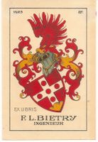 Ex Libris héraldique F.L. Bietry Ingenieur 1923