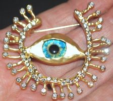Brosche L-6981 – Auge Blau – Strass - 6,4 x 5,7 cm goldig