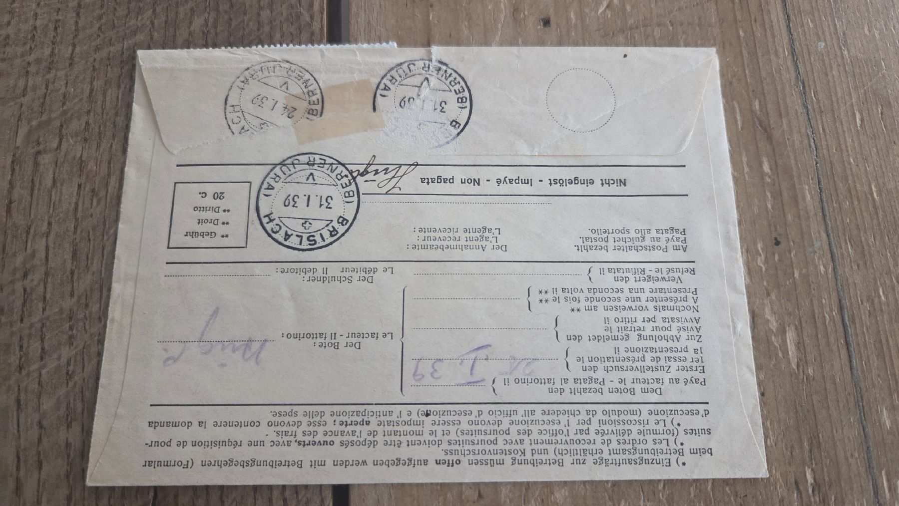 Alle Briefmarken: 1939 Einzugsmandat Pro Juventute – Gebraucht aus Arni AG von Moth68 1