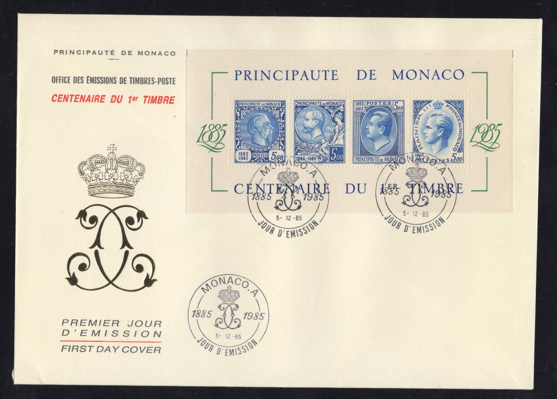Tutti i francobolli: R5212  /  MONACO 3 FDC 1983/1985/1989 – Nuovo (secondo la descrizione) da Ste-Croix venduto da MONT-TAGNAC 1