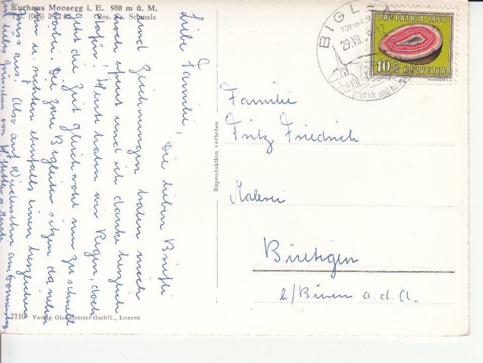 Ansichtskarten: Moosegg (Langnau) 1959 – Gebraucht aus Bürglen TG von StampGraf 1