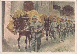 Alte Militär-Farbkarte, Säumerkolonne. 1946