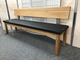 Sitzbank TREVA Wildeiche massiv Sitz Leder schwarz 200 cm