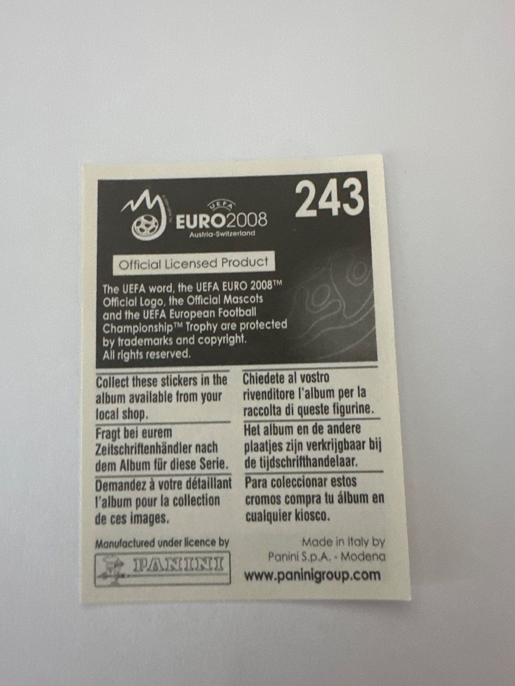 Panini Carte collezionabili: Panini UEFA EM 2008 Sticker - Nr. 243 – Usato da Sulz AG venduto da DealWerk 1