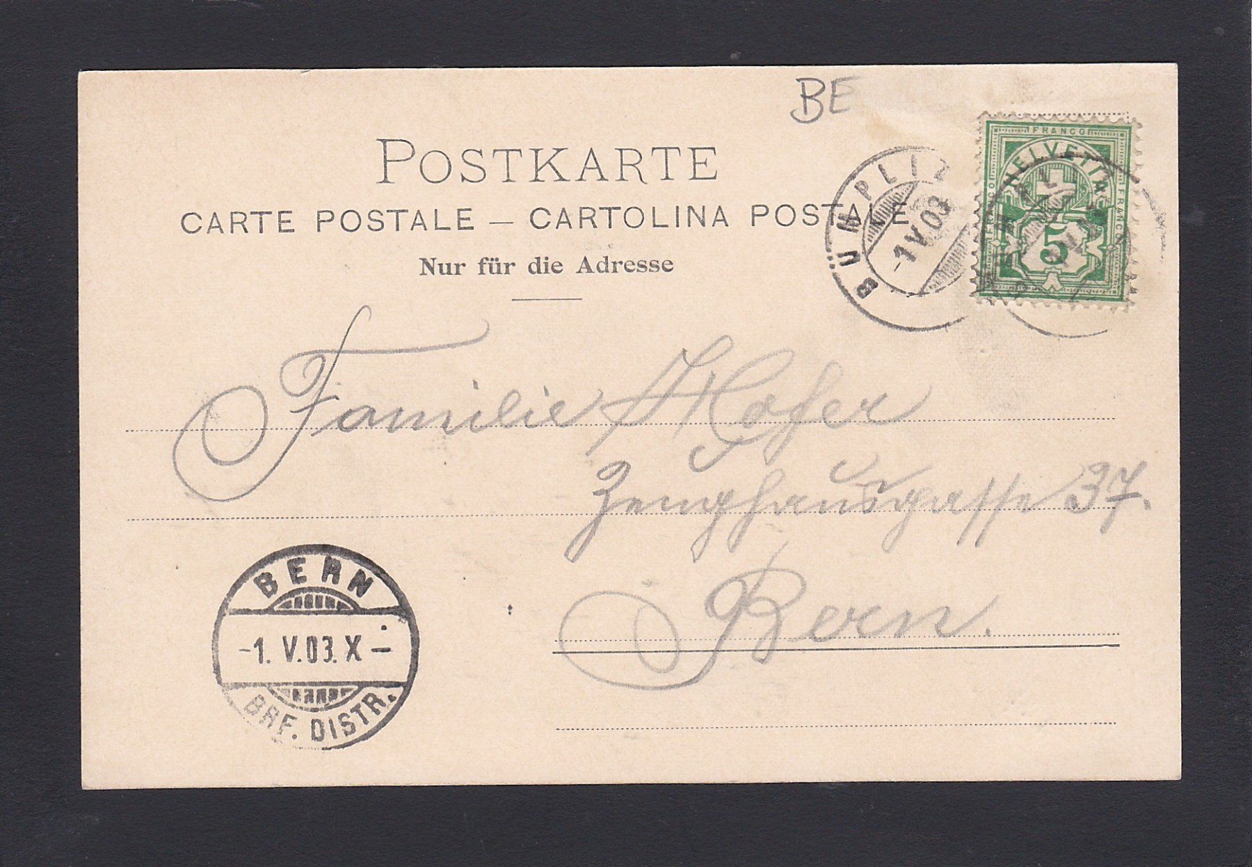 Cartoline postali: Bern BÜMPLIZ - Wirtschaft Begert, 1903 – Usato da Reiden venduto da cinfis 1