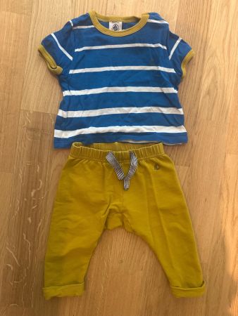 Petit Bateau Set – Langarmhose & Kurzarm-Shirt – Gelb/Blau