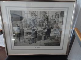 Der Schlosser   -   alte Lithographie gerahmt