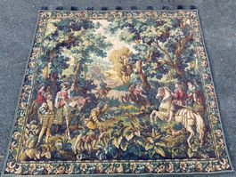 Antiker Wandbehang Prinz und Prinzessin beim Ausflug im Wald