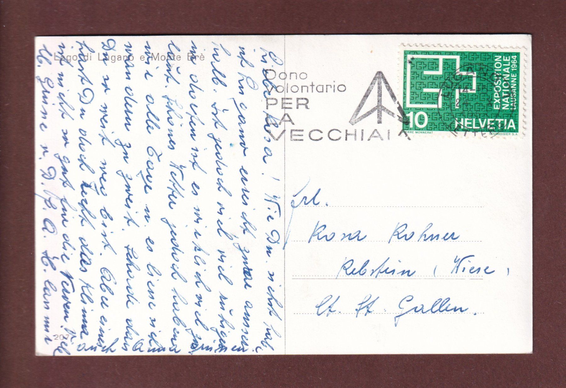 Cartoline postali: MONTE BRE - 1964 – Usato da Pully venduto da nicecards-shop 1