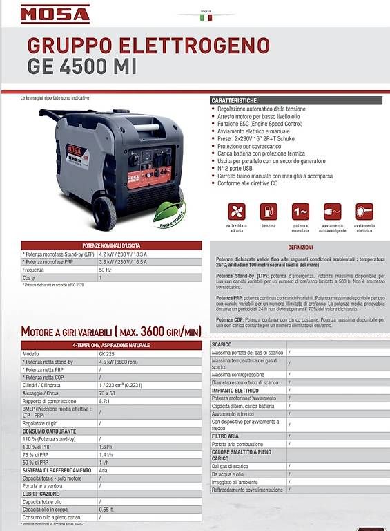 Stromgeneratoren: Generatore- Stromerzeuger - Stromgenerator Mosa GE 4500 MI  – Gebraucht aus Giubiasco von Famil.l
