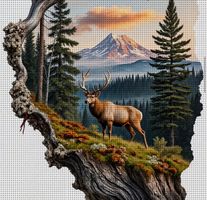 Kreuzstich-Handarbeit-Sticken-Geschenk-Bild-Hirsch -30x25cm