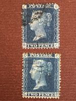 2 timbres Grande-Bretagne Two Pence Queen Victoria usage