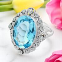 Sale! Antik Aquamarin Ring 7.30ct & Diamanten 585 14k Gold