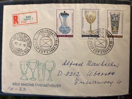 Ungarn 1980 ill. R-FDC SSt Satz Tag der Briefmarke Glaskunst