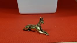 Messing Hundefigur liegend, Vintage Deko Kleinigkeit,