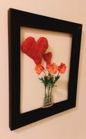 Grosses, gerahmtes 3D Bild. Rote Herzen und Blumen. 96x87cm!